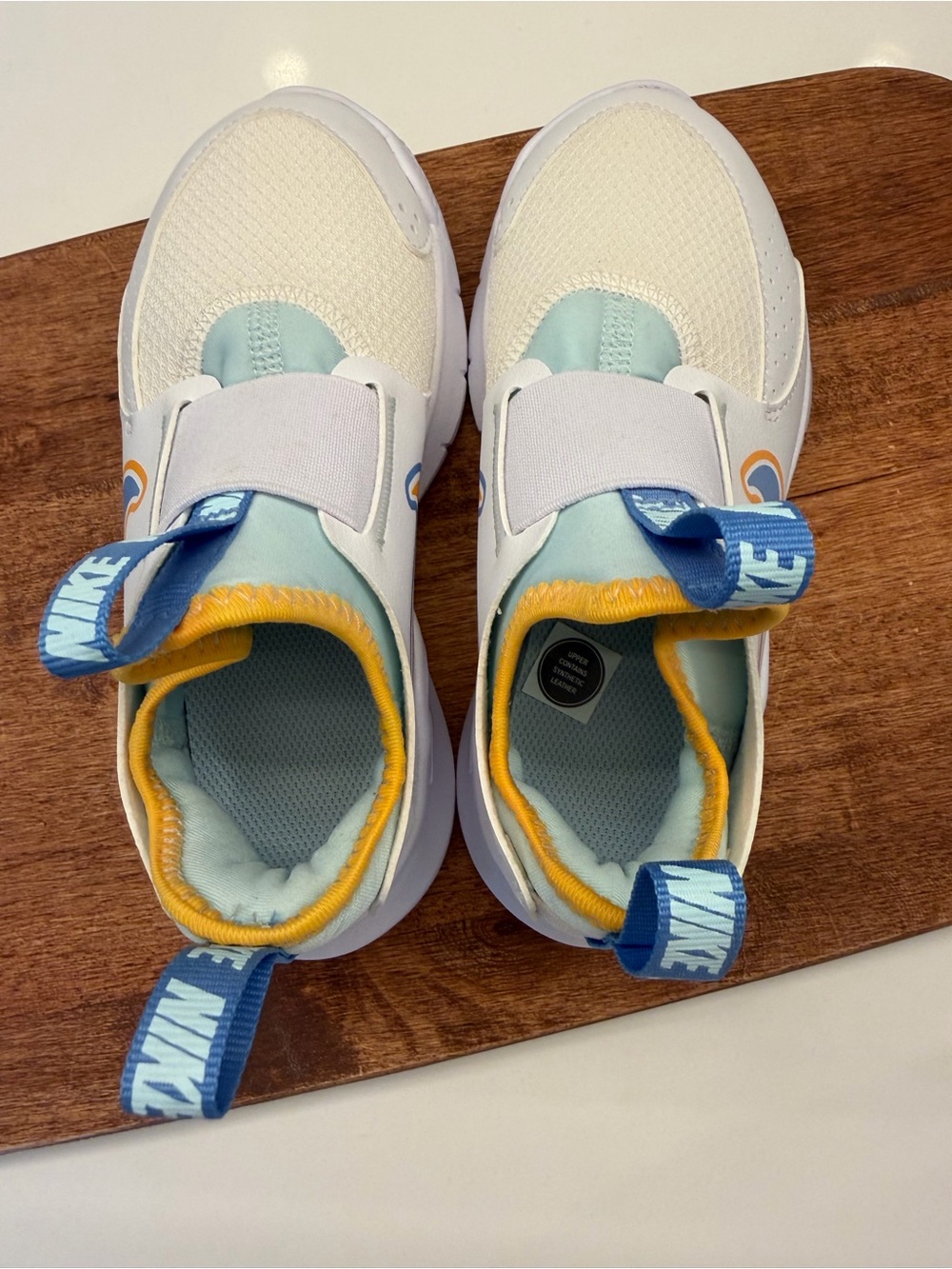 Nike Flex Runner 3 Kids White Sneakers with Blue and Yellow Accents - Picture 4 of 5